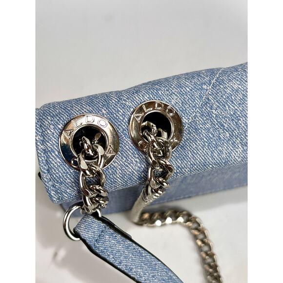 Aldo Blue Purse Handbag Clutch Silver Accents Denim Look - Picture 16 of 16